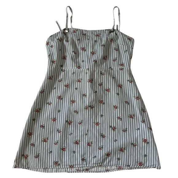 Topshop Striped Floral Mini Dress Blue White US 10 UK 14 Sleeveless Summer - Picture 1 of 6